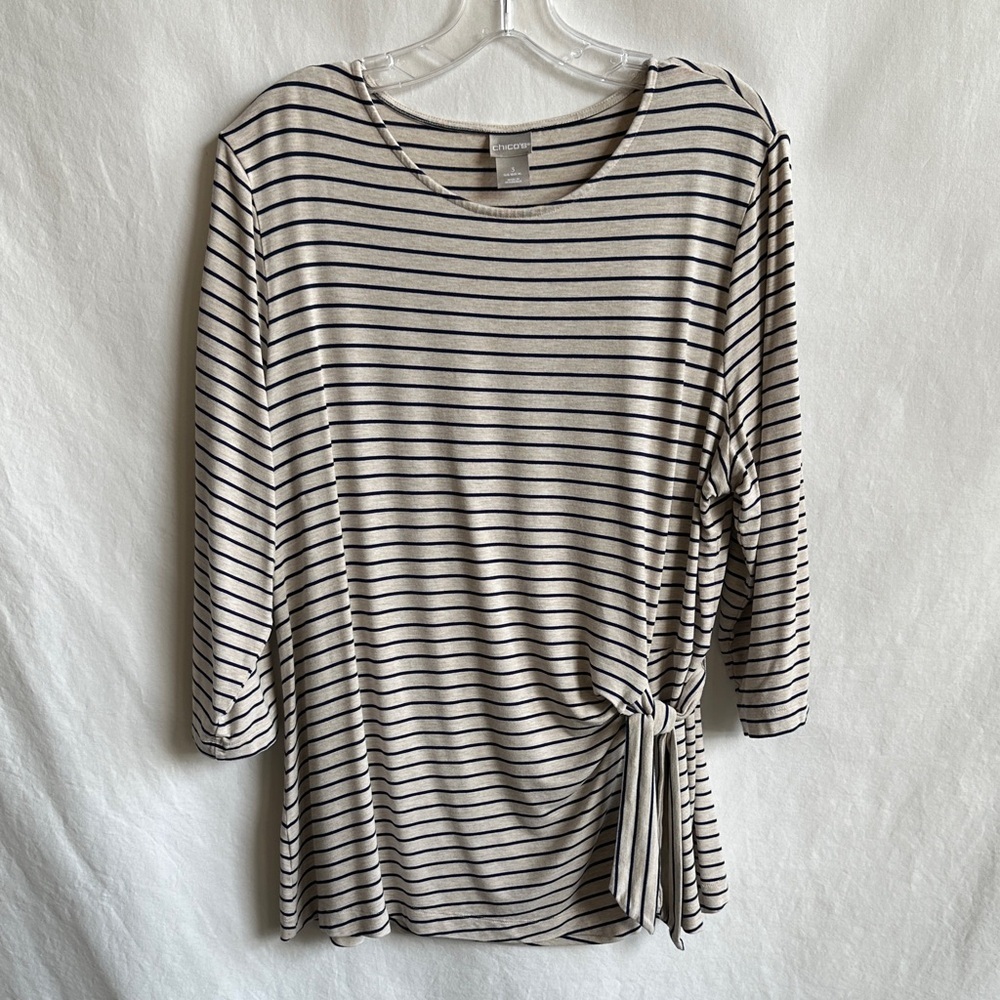 Chico’s cream and navy striped tunic, size 3 (XL)